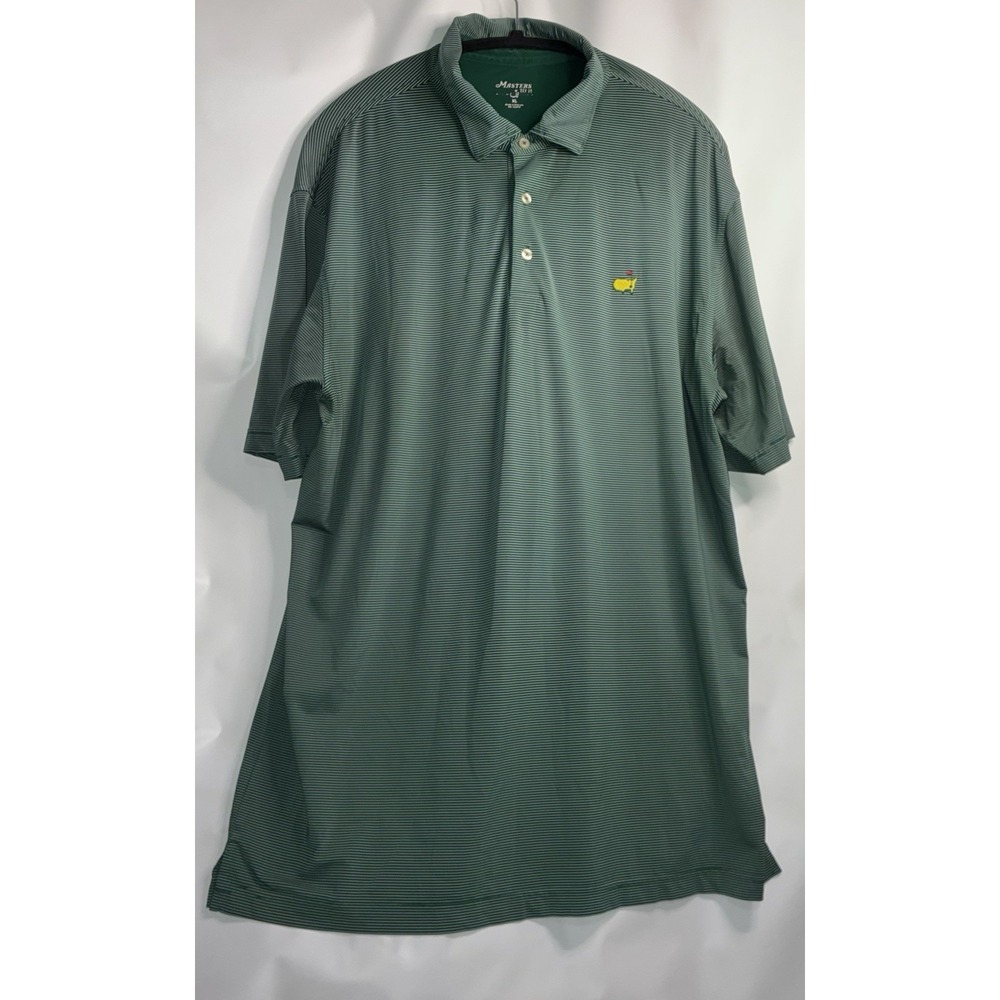 Masters Shirt Tech Mens XL Green Striped Performance Golf Polo Short Sleeve Logo